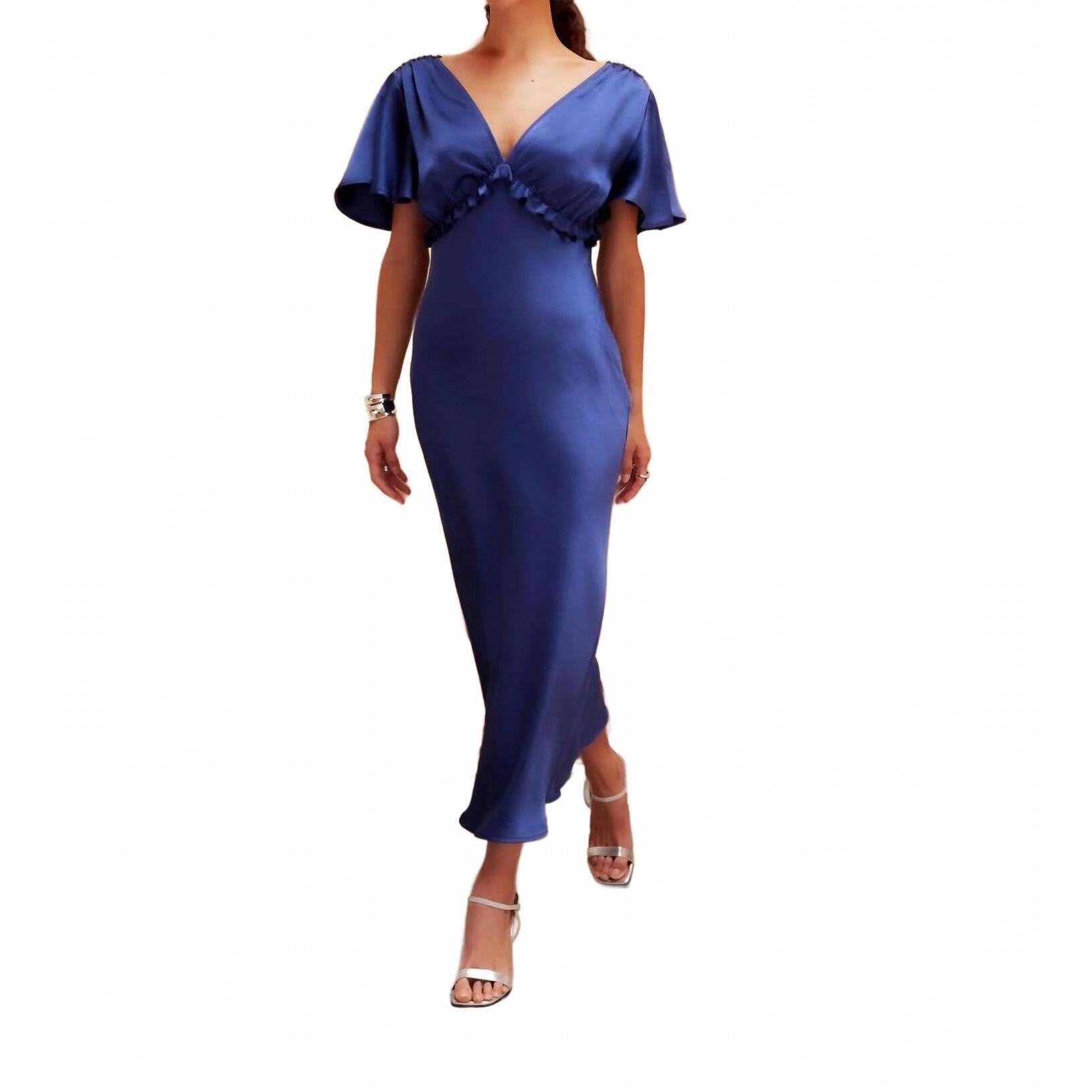 New Fifteen Twenty Shailene Flutter Sleeve Dress In Deep Blue